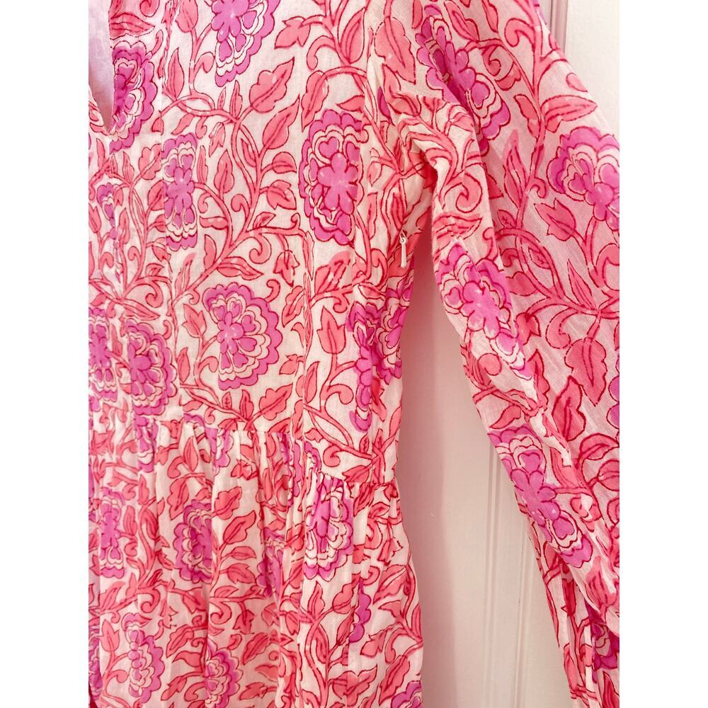 OLIPHANT Tuckernuck Long Sleeve Blouseon Yoke Mini Short Dress Malta Pink Print - Picture 8 of 9